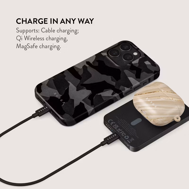 Burga Night Black Camo - MagSafe Power Bank 5000 mAh Metallgrå