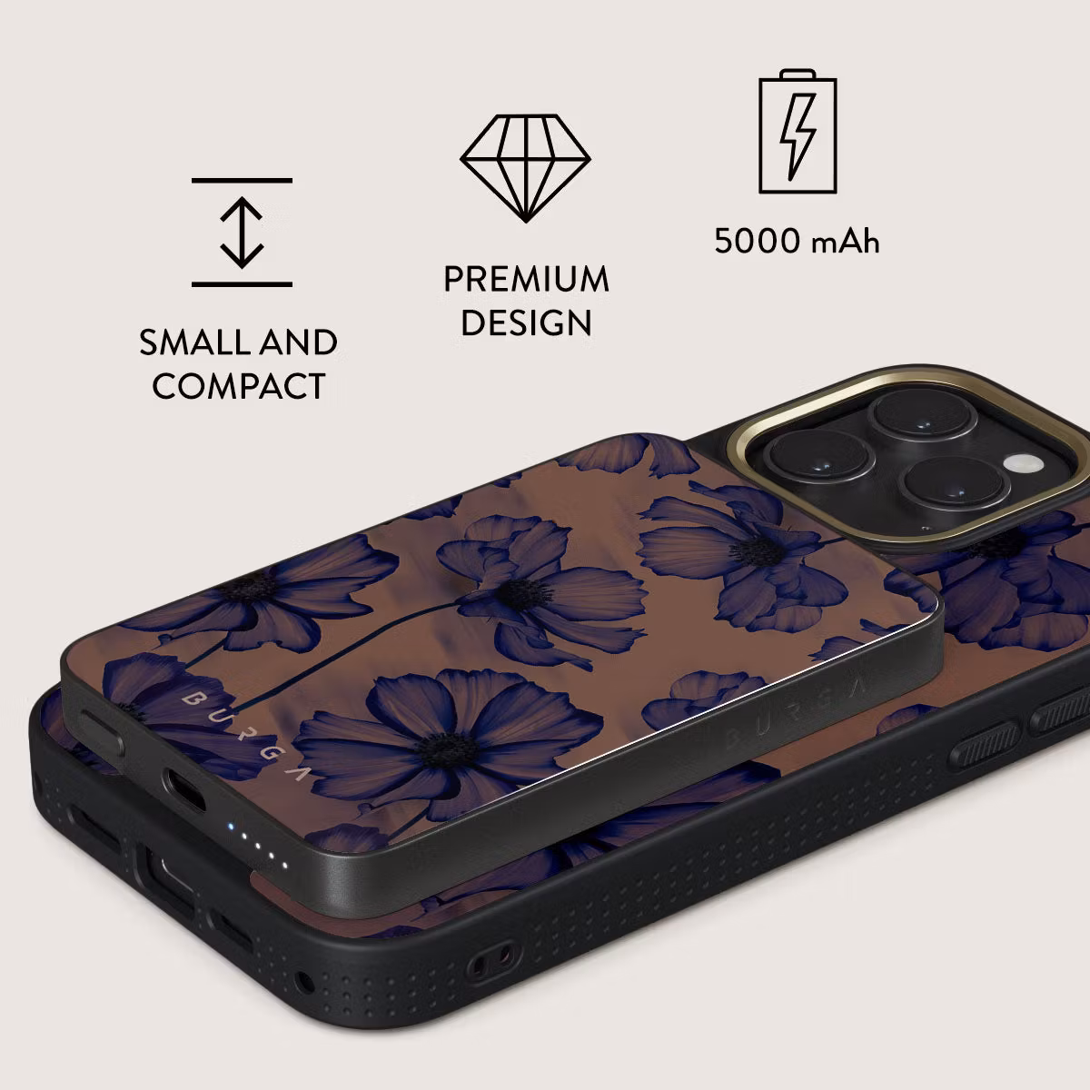 Burga Velvet Night - MagSafe Power Bank 5000 mAh Metallgrå