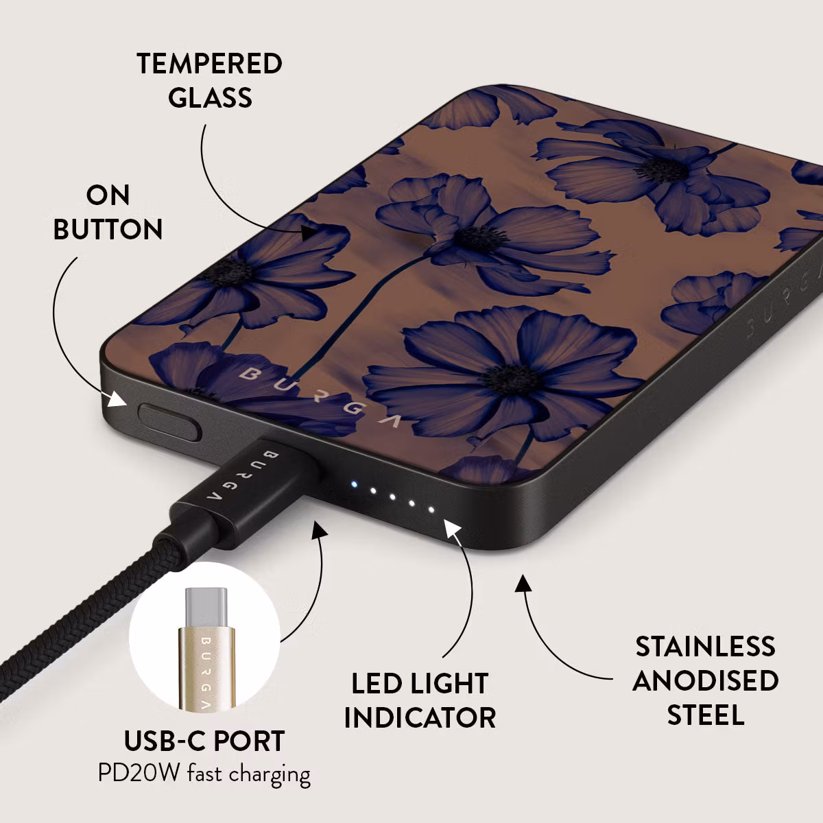Burga Velvet Night - MagSafe Power Bank 5000 mAh Metallgrå