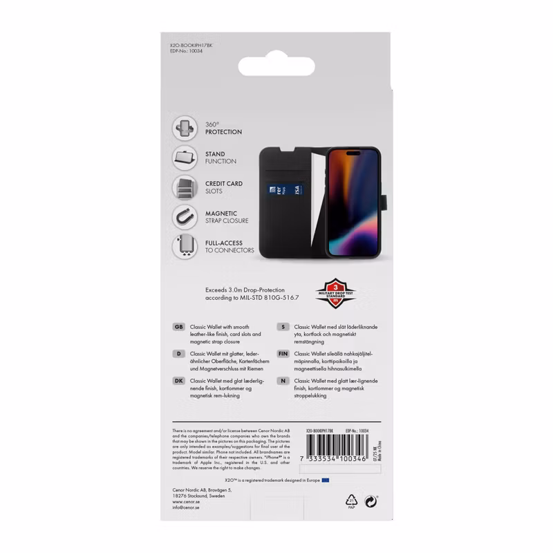 X2O Classic Wallet Plånboksfodral Apple iPhone 17 Svart