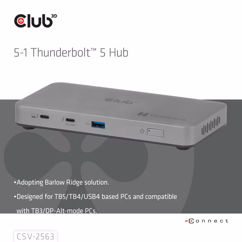 Club 3D CSV-2563 5-i-1 Thunderbolt 5 Hubb 180 W