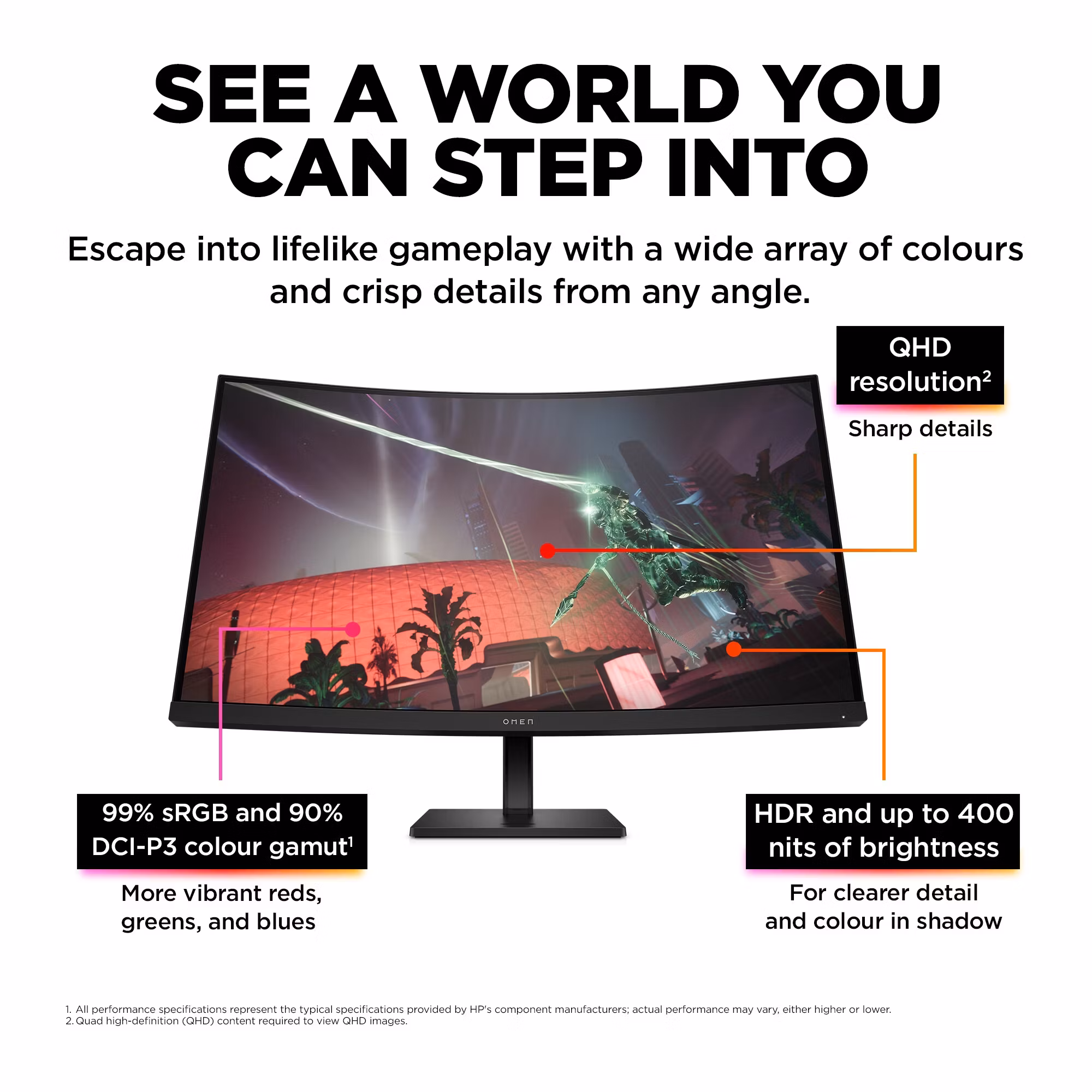 OMEN by HP 32c 31.5" VA 2560 x 1440 QHD 165Hz Curved Gaming Monitor