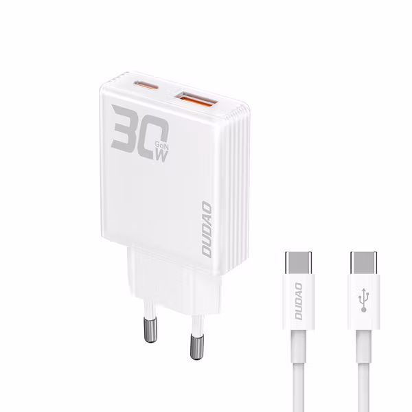Dudao A30EU Adapter 30Watt GaN 1xUSB-C 1xUSB-A (USB-C till USB-C inkl kabel