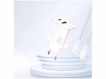 Dudao A26TEU Adapter 25Watt GaN 1xUSB-C 1xUSB-A Laddare Vit