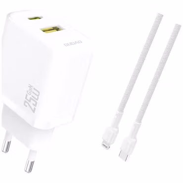 Dudao A26TEUL Adapter 25Watt 1xUSB-C 1xUSB-A (1m USB-C till Lightning ingår) Vit