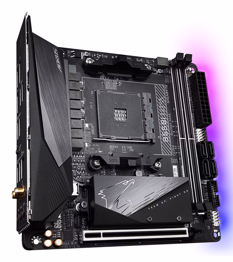 GIGABYTE B550I AORUS PRO AX Motherboard - AMD Ryzen 5000 CPUs, 8 Phases VRM, up to 5300MHz DDR4, 1xPCIe 4.0 + 1xPCIe 3.0 M.2, Wi-Fi 6E, 2.5GbE LAN, USB 3.2 Gen 2