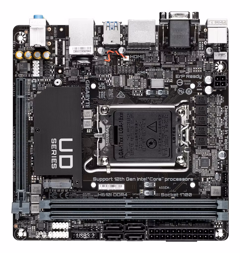 GIGABYTE H610I DDR4 Motherboard - Supports Intel Core 14th CPUs, 4+1+1 Hybrid Digital VRM, up to 3200MHz DDR4, 1xPCIe 3.0 M.2, GbE LAN, USB 3.2 Gen 1