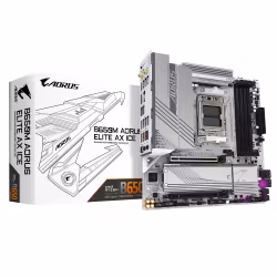 GIGABYTE B650M AORUS ELITE AX ICE Motherboard - AMD Ryzen 9000 Series CPUs, 12+2+2 Phases VRM, up to 8000MHz DDR5 (OC), 1xPCIe 5.0 + 1xPCIe 4.0 M.2, 2.5GbE LAN, WIFI 6E, USB 3.2 Gen 2x2