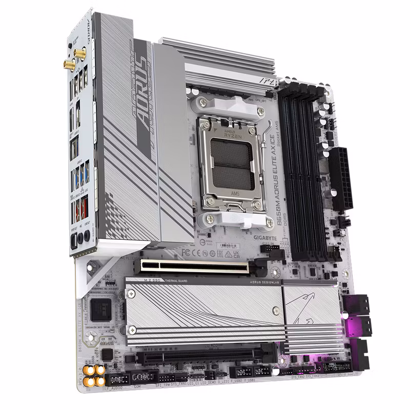 GIGABYTE B650M AORUS ELITE AX ICE Motherboard - AMD Ryzen 9000 Series CPUs, 12+2+2 Phases VRM, up to 8000MHz DDR5 (OC), 1xPCIe 5.0 + 1xPCIe 4.0 M.2, 2.5GbE LAN, WIFI 6E, USB 3.2 Gen 2x2