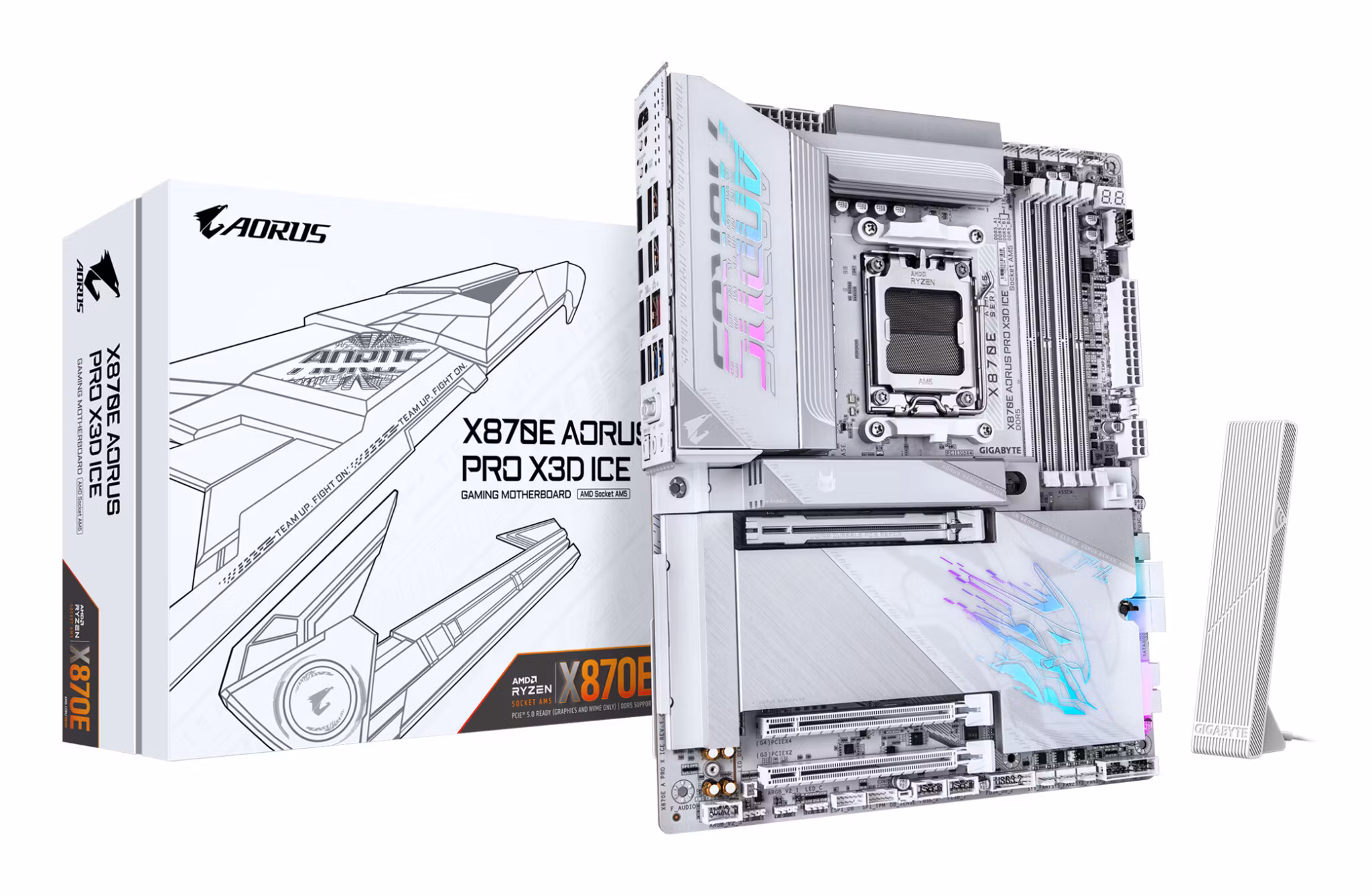 GIGABYTE X870E AORUS PRO X3D ICE Motherboard - Supports AMD Ryzen 9000 CPUs, 18+2+2 Phases Digital VRM, up to 9000Hz DDR5 (OC), 2xPCIe 5.0 + 2xPCIe 4.0, Wi-Fi 7, 5GbE LAN, USB 4