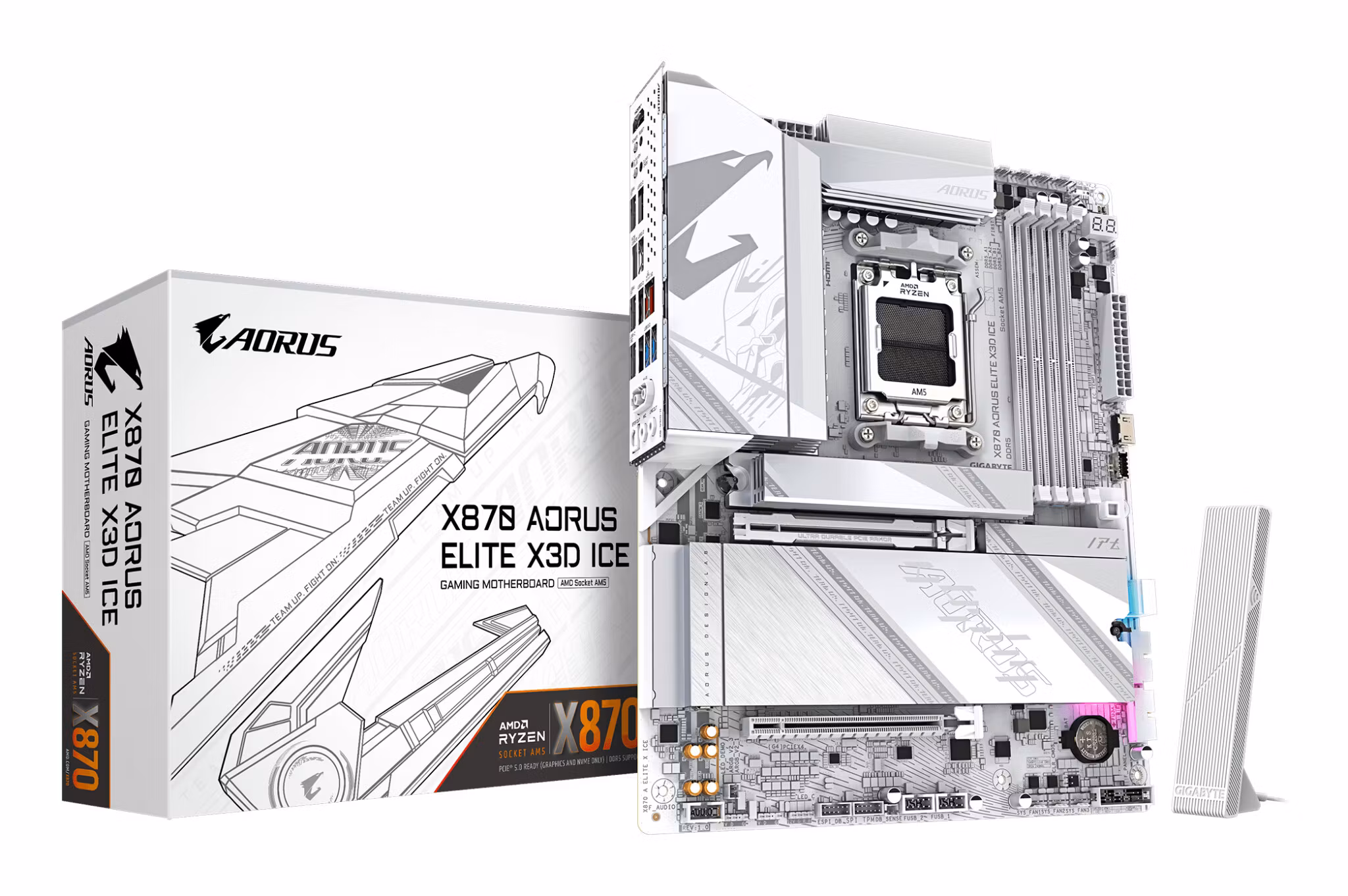 GIGABYTE X870 AORUS ELITE X3D ICE Motherboard - Supports AMD Ryzen 9000 CPUs, 16+2+2 Phases Digital VRM, up to 9000Hz DDR5 (OC), 2xPCIe 5.0 + 2xPCIe 4.0, Wi-Fi 7, 2.5GbE LAN, USB 4