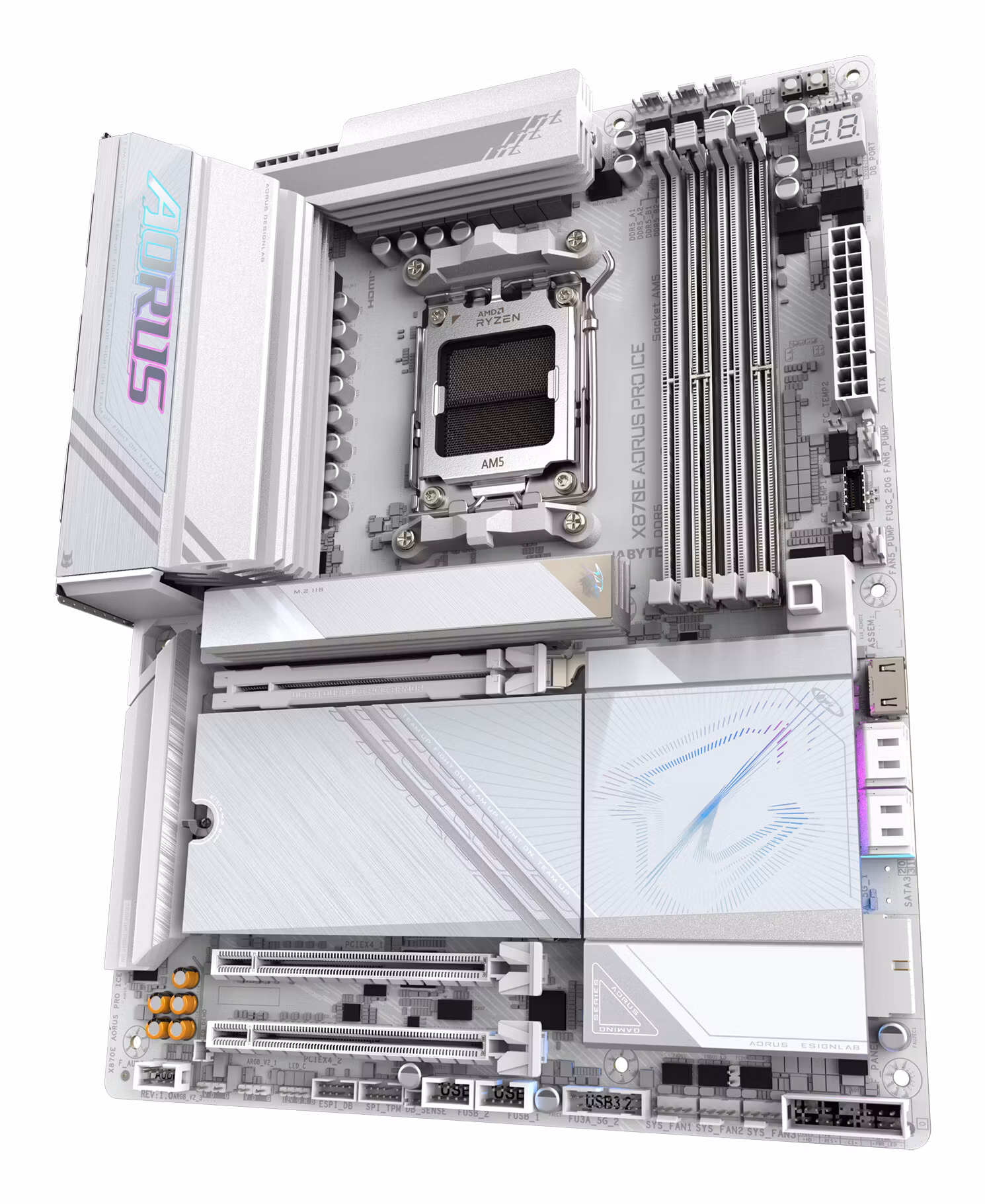 GIGABYTE X870E AORUS PRO ICE Motherboard - Supports AMD Ryzen 9000 CPUs, 16+2+2 Phases Digital VRM, up to 8000MHz DDR5 (OC), 3xPCIe 5.0 + 1xPCIe 4.0, Wi-Fi 7, 2.5GbE LAN, USB 4