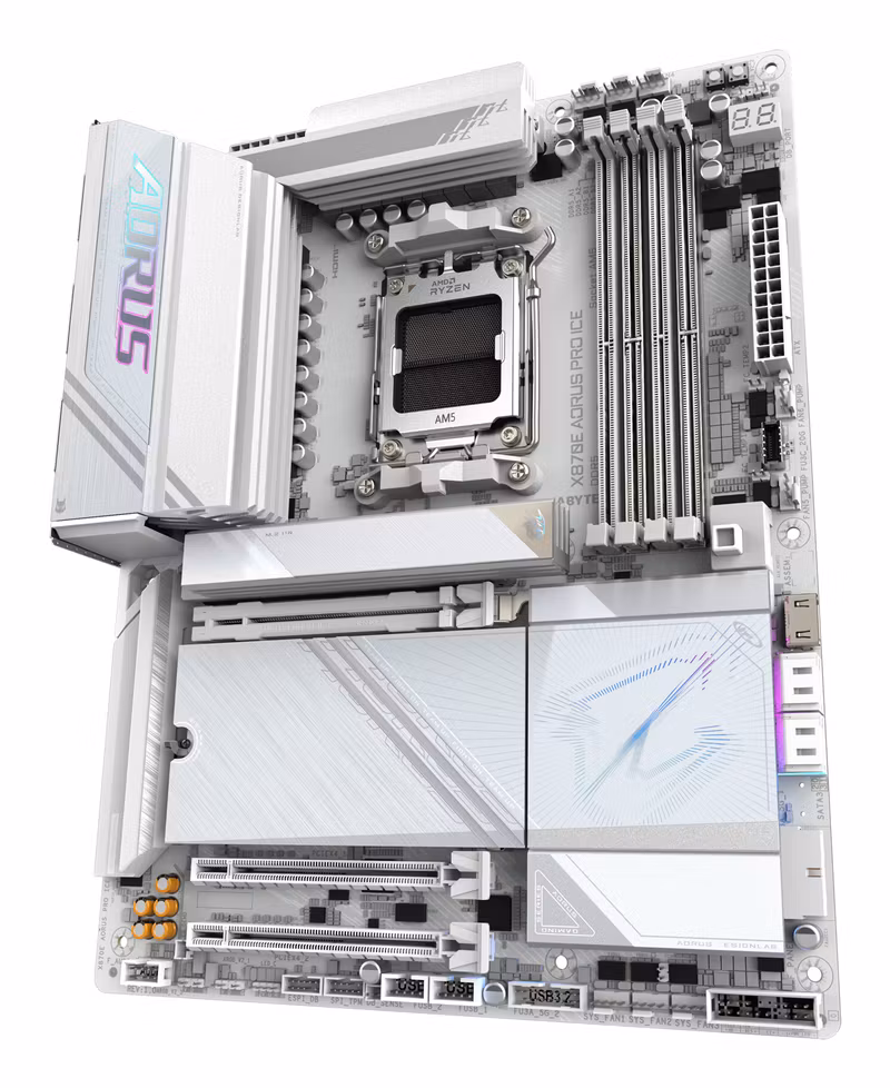 GIGABYTE X870E AORUS PRO ICE Motherboard - Supports AMD Ryzen 9000 CPUs, 16+2+2 Phases Digital VRM, up to 8000MHz DDR5 (OC), 3xPCIe 5.0 + 1xPCIe 4.0, Wi-Fi 7, 2.5GbE LAN, USB 4