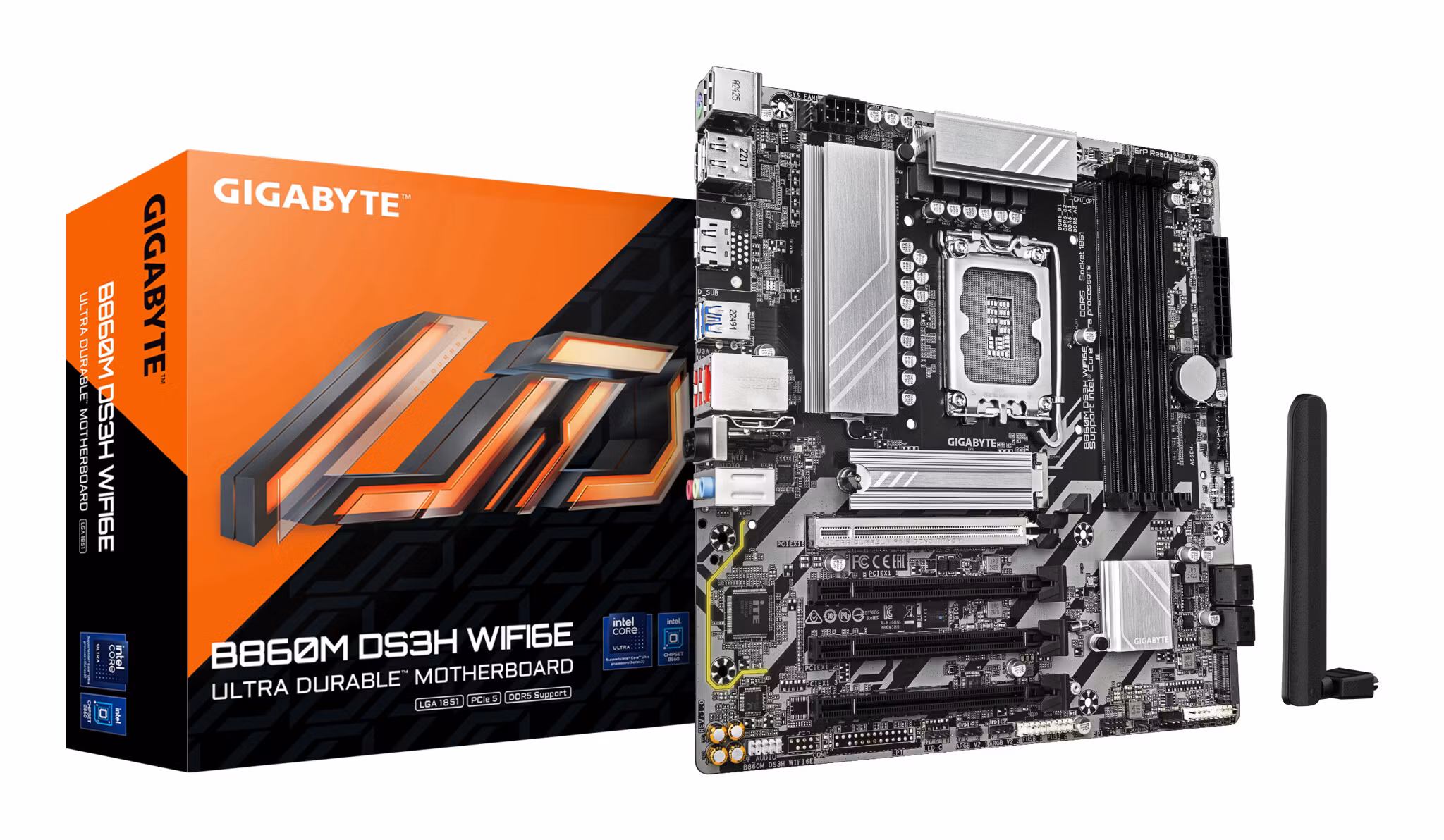GIGABYTE B860M DS3H WIFI6E Motherboard - Intel Core Ultra Series CPUs, 5+1+2+1 Phases VRM, up to 9066MHz DDR5, 1xPCIe 5.0 + 1xPCIe 4.0 M.2, 2.5GbE LAN, WIFI 6E, USB 3.2 Gen 2