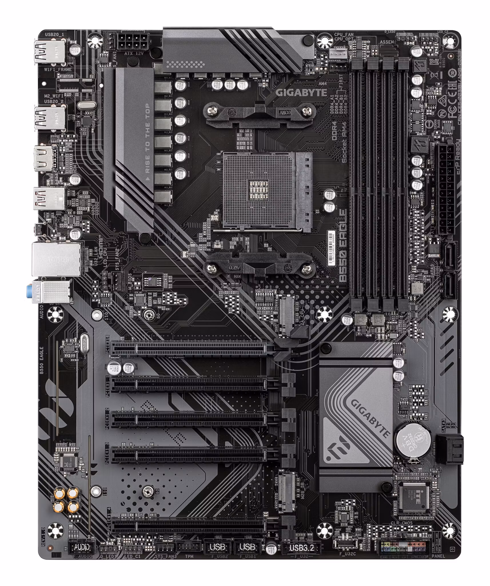 GIGABYTE B550 EAGLE Motherboard - AMD Ryzen 5000 G-Series CPUs, 10+3+1 Phases VRM, up to 3200MHz DDR4, 1xPCIe 4.0 + 1xPCIe 3.0 M.2, 1GbE LAN, USB 3.2 Gen 2