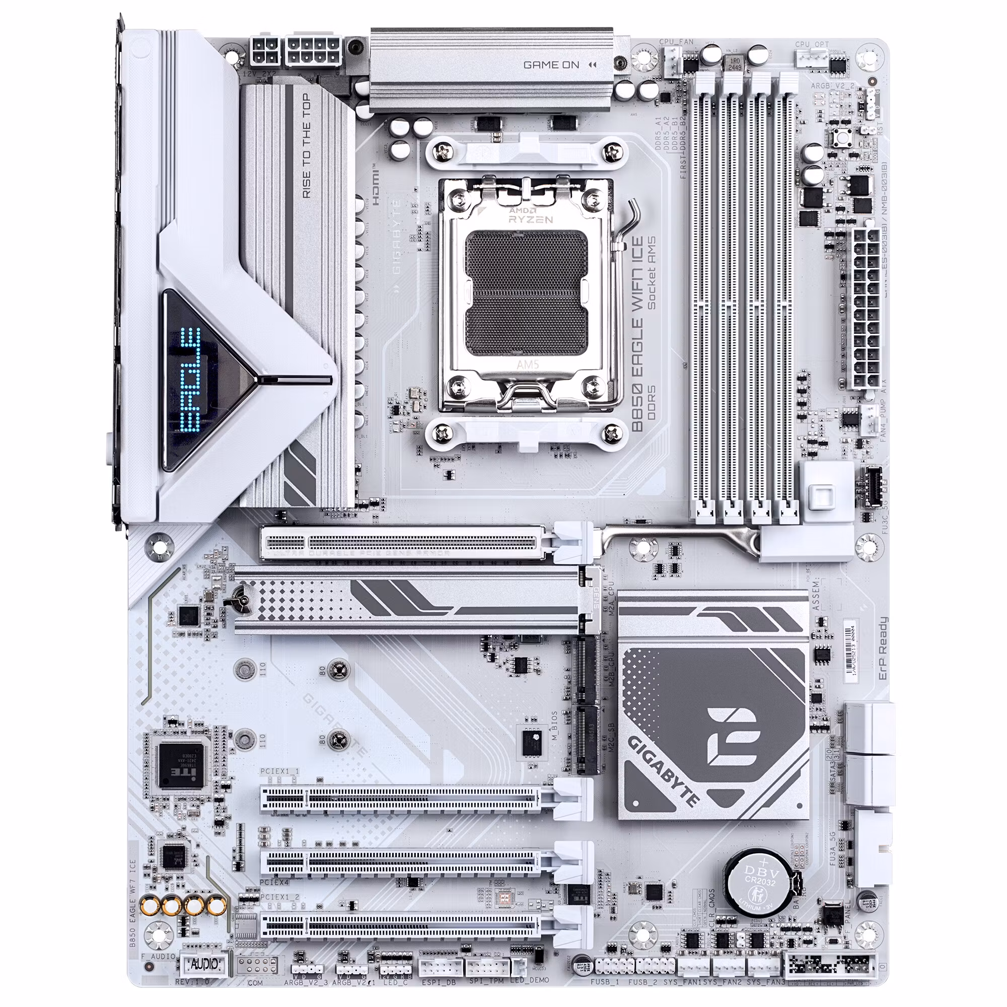 GIGABYTE B850 EAGLE WIFI7 ICE Motherboard - AMD Ryzen 9000 Series CPUs, 8+2+2 Phases Digital VRM, up to 8200MHz DDR5 (OC), 1xPCIe 5.0 + 2xPCIe 4.0 M.2, WIFI 7, 2.5 GbE LAN, USB 3.2 Gen 2