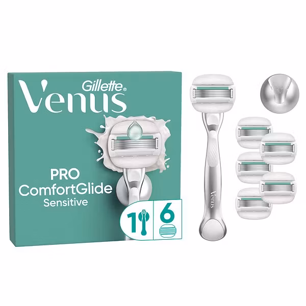 Venus Gillette Pro ComfortGlide Sensitive Rakhyvel med 6st rakblad