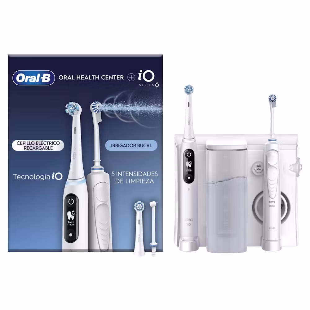 Oral-B iO Series 6 tandborste + Munskölj Oxyjet Center Vit