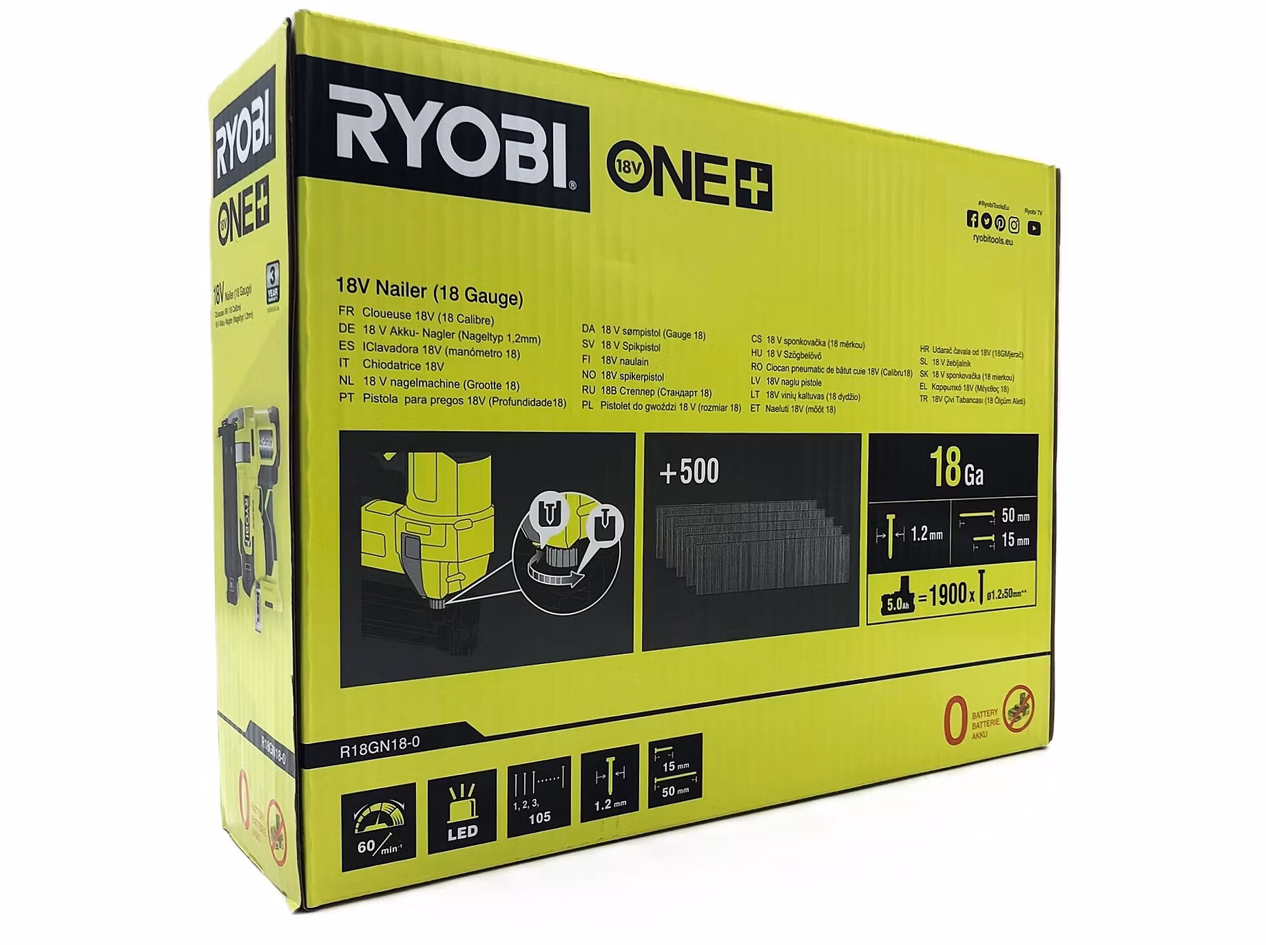 Ryobi R18GN18-0 One+ 18 V Spikpistol (utan batteri och laddare)