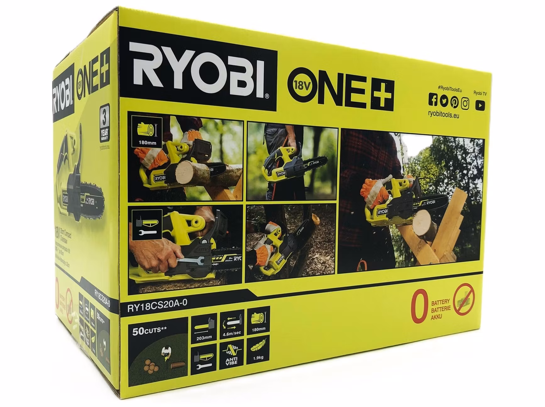 Ryobi One+ 18 V motorsåg RY18CS20A-0 batteridriven