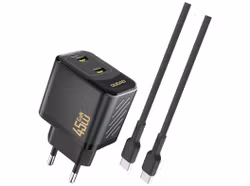 Dudao A28PCEU Adapter Väggladdare 45Watt 2xUSB-C (1m USB-C to USB-C inkl kabel) Svart