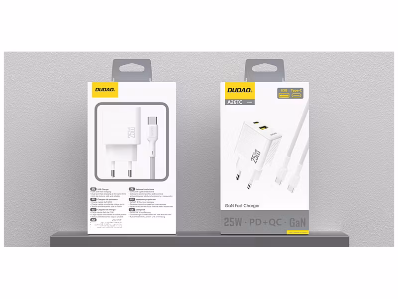 Dudao A26TCEU Adapter Väggladdare 25Watt 1xUSB-C 1xUSB-A (1m USB-C till USB-C inkl) Vit