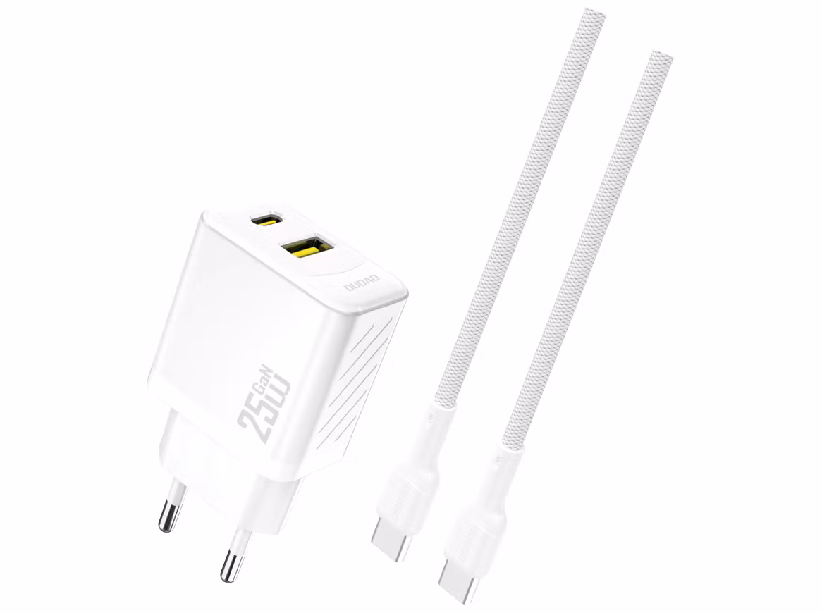 Dudao A26TCEU Adapter Väggladdare 25Watt 1xUSB-C 1xUSB-A (1m USB-C till USB-C inkl) Vit