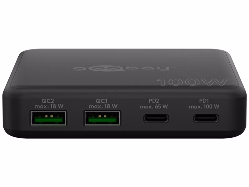 Goobay 4-ports USB GaN Laddare 100W USB-C USB-A Svart