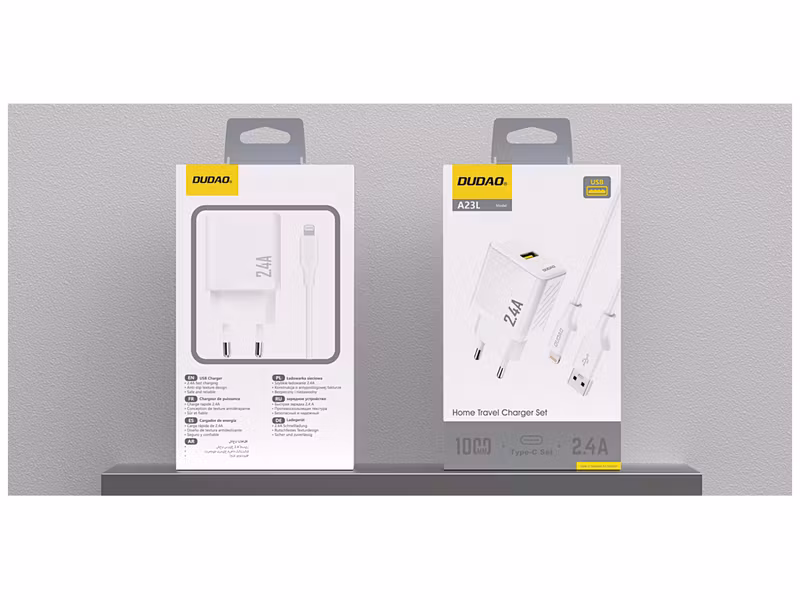 Dudao A23LEU Adapter Väggladdare12Watt 1xUSB-A (1m USB-A to Lightning kabel inkl) Vit