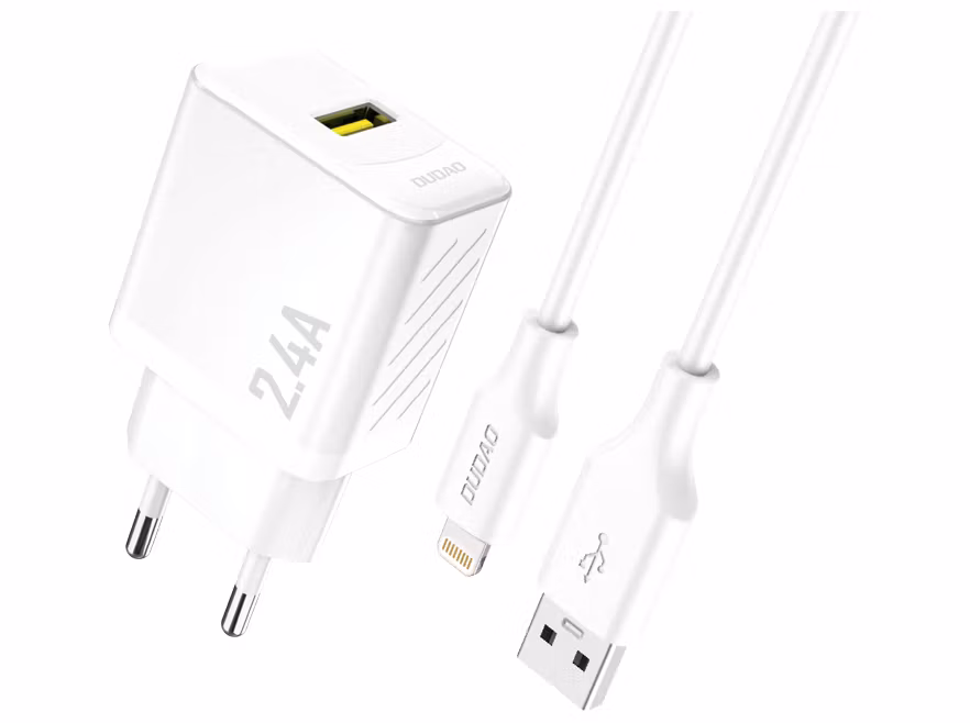 Dudao A23LEU Adapter Väggladdare12Watt 1xUSB-A (1m USB-A to Lightning kabel inkl) Vit