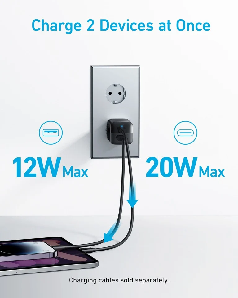 Anker 323 Snabbaddare 33W USB-C & USB-A Adapter Svart