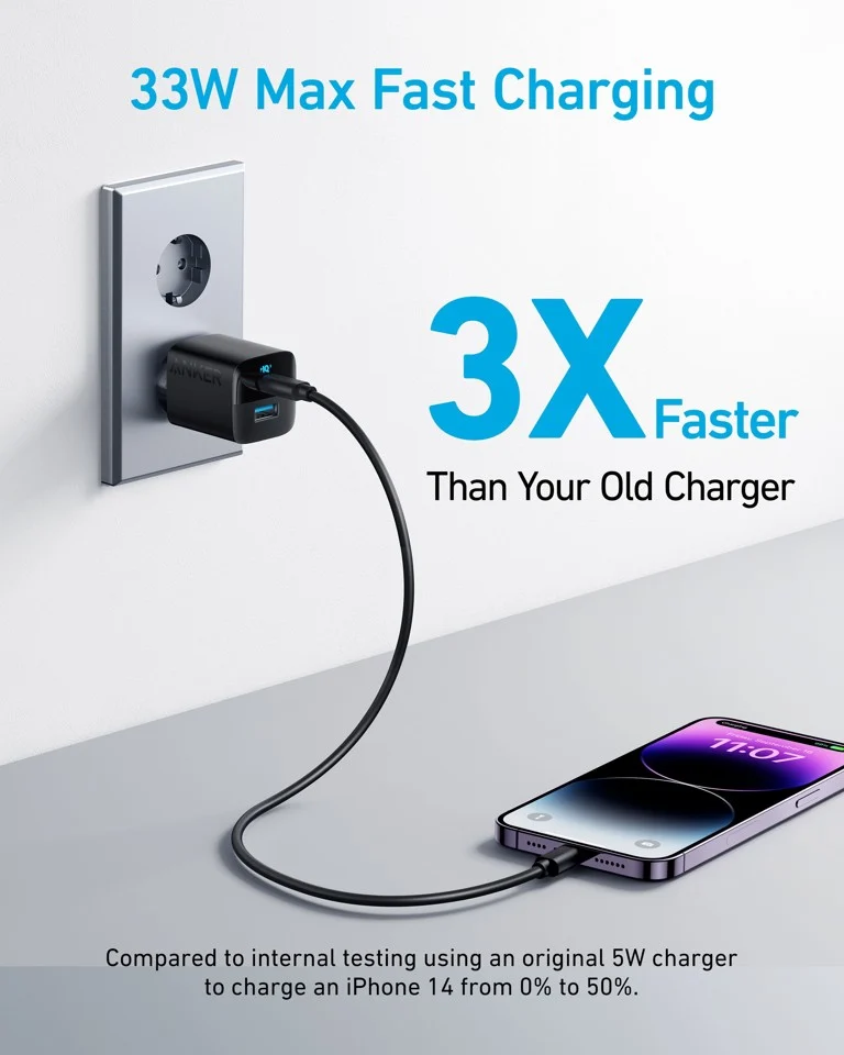 Anker 323 Snabbaddare 33W USB-C & USB-A Adapter Svart