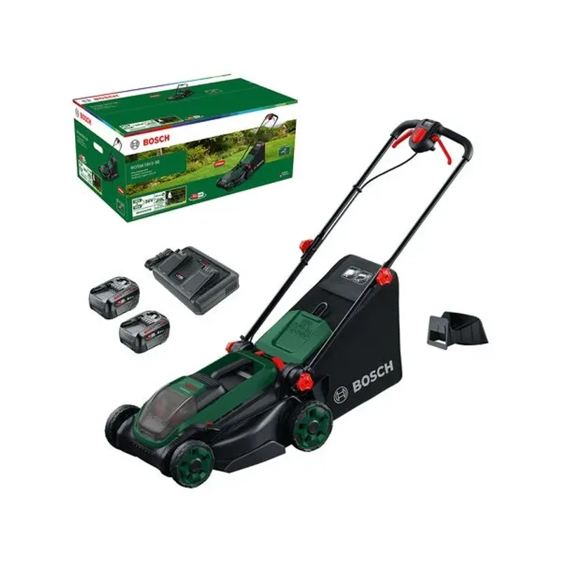 Bosch Powertools sladdlös gräsklippare Rotak18V2-38, 36 volt (2x18V) (grön/svart, 2x Li-ion-batteri 4.0Ah, POWER FOR ALL ALLIANCE)