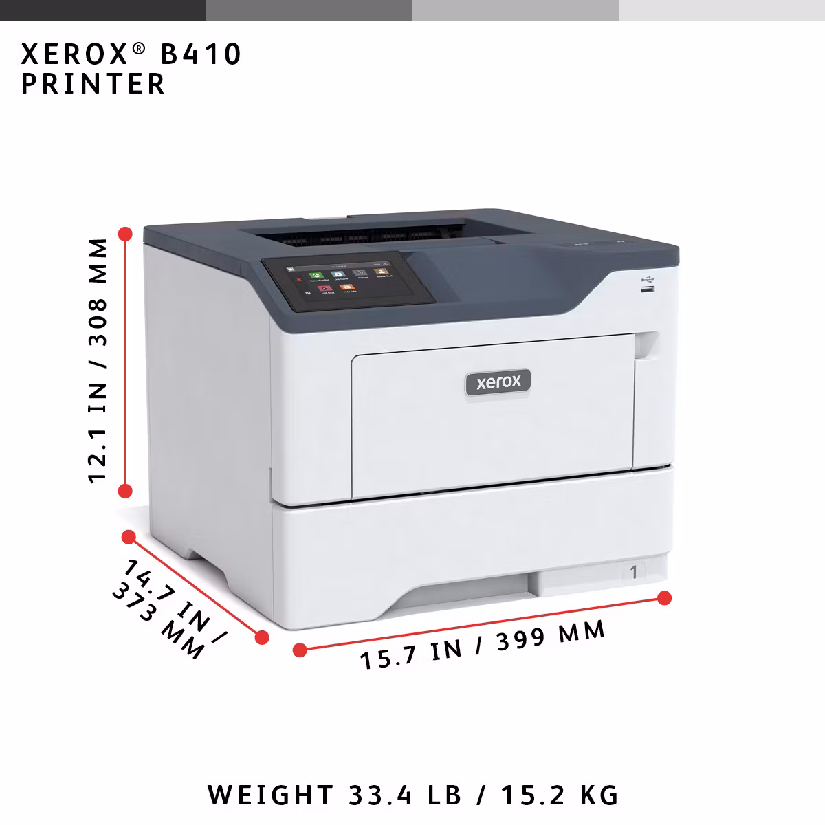 Xerox B410 A4 47 sid/min duplexskrivare PS3 PCL5e/6 2 fack totalt 650 ark