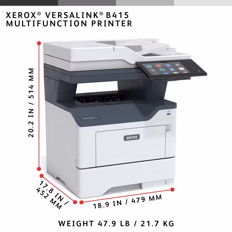 Xerox VersaLink B415 A4 47 sid/min Duplex Kopiering/Utskrift/Skanning/Fax PS3 PCL5e/6 2 fack totalt 650 ark