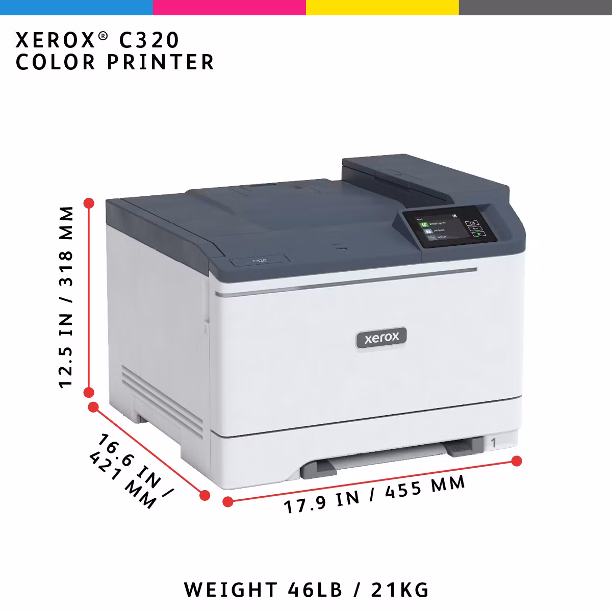 Xerox C320 A4 33 sid/min trådlös duplexskrivare PS3 PCL5e/6 2 fack totalt 251 ark