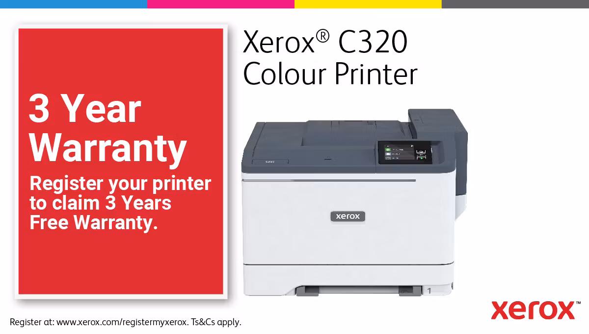 Xerox C320 A4 33 sid/min trådlös duplexskrivare PS3 PCL5e/6 2 fack totalt 251 ark