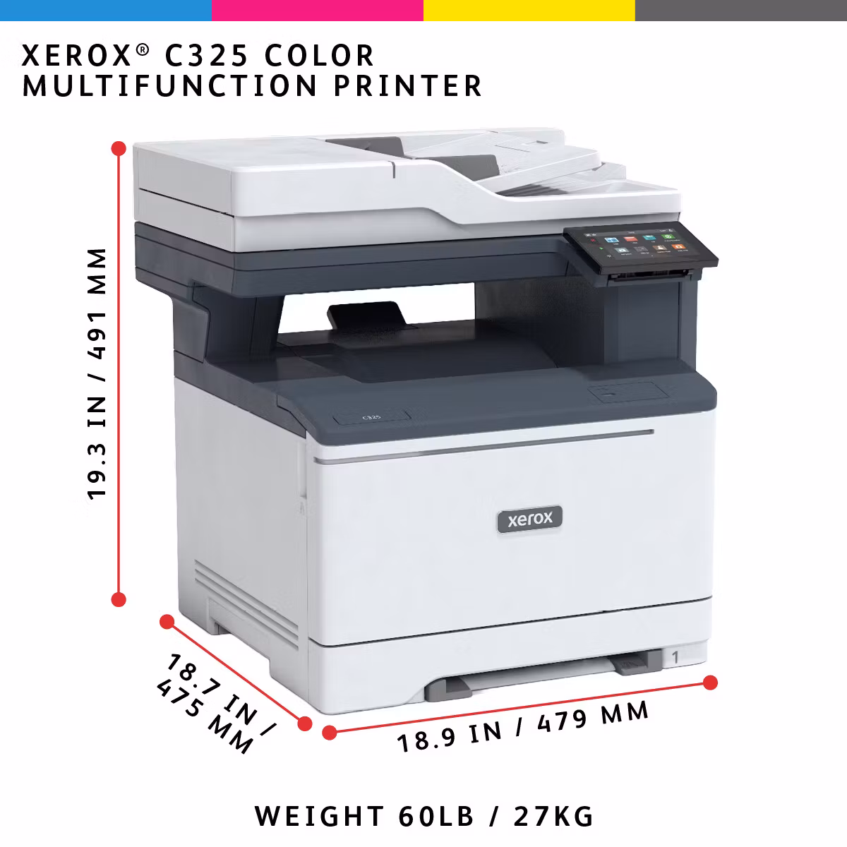 Xerox C325 A4 33 sid/min trådlös duplex kopiator/skrivare/skanner/fax PS3 PCL5e/6 2 fack totalt 251 ark