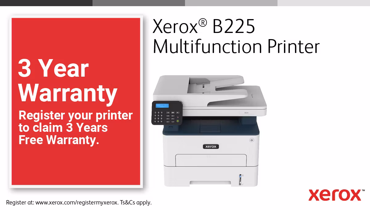 Xerox B225 A4 34 sid/min trådlös duplex skrivare/kopiator/skanner PS3 PCL5e/6 ADF 2 fack totalt 251 ark