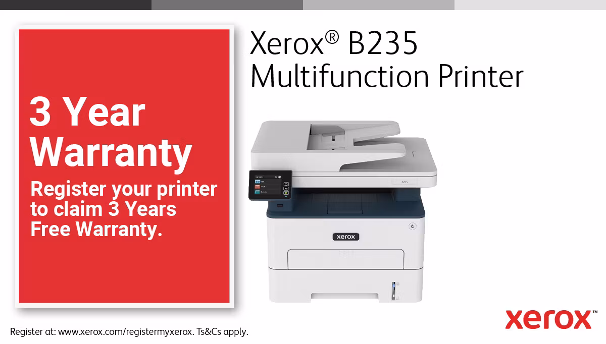 Xerox B235 A4 34 sid/min trådlös duplex skrivare/kopiator/skanner/fax PS3 PCL5e/6 ADF 2 fack totalt 251 ark