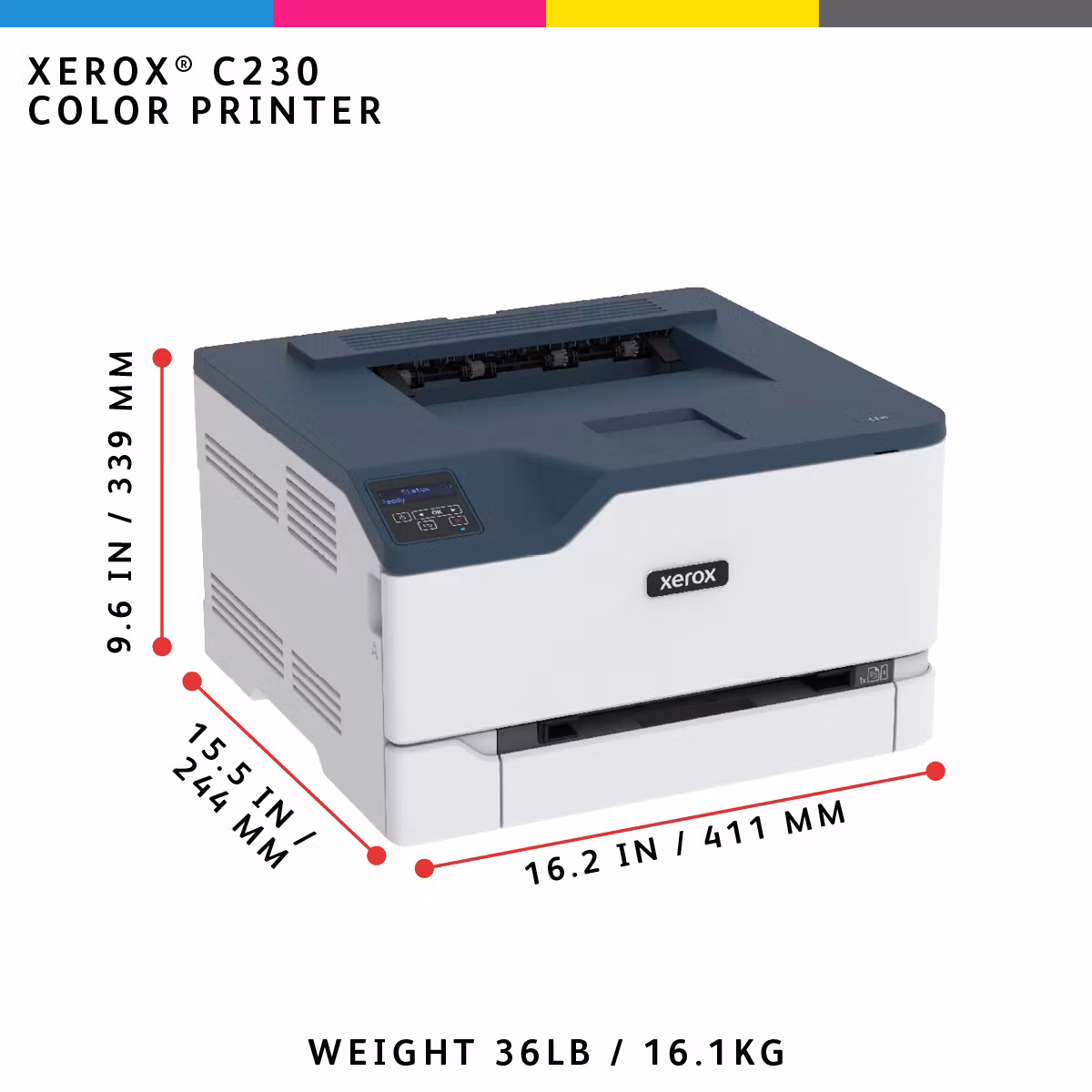 Xerox C230 A4 22 sid/min trådlös duplexskrivare PS3 PCL5e6 2 fack totalt 251 ark
