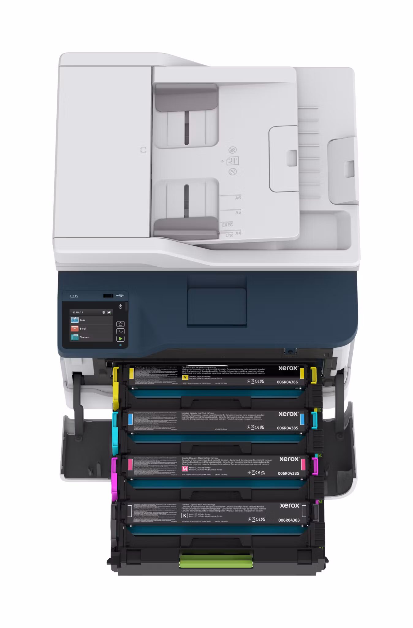 Xerox C235 A4 22 sid/min trådlös kopiator/skrivare/skanner/fax PS3 PCL5e/6 ADF 2 fack totalt 251 ark