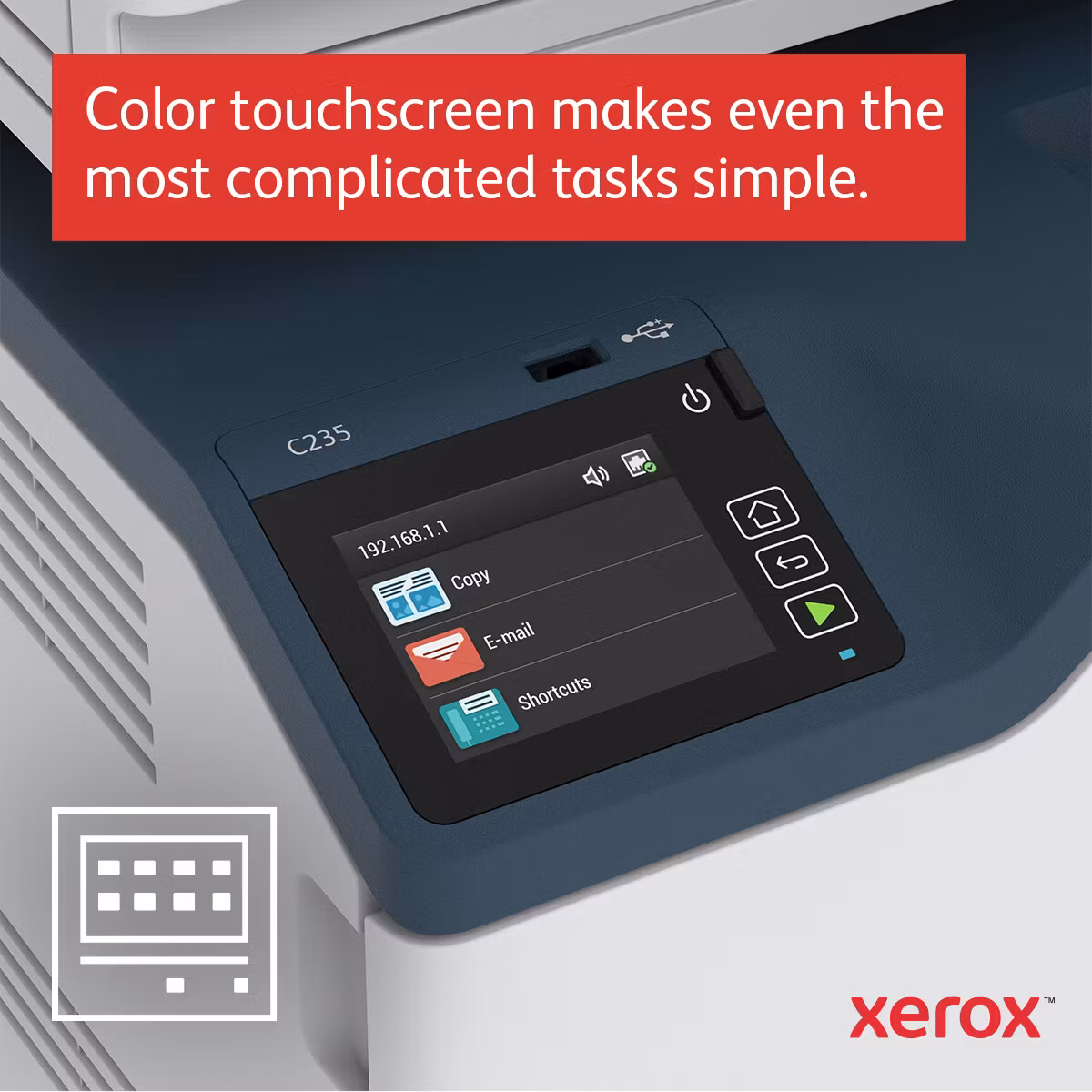 Xerox C235 A4 22 sid/min trådlös kopiator/skrivare/skanner/fax PS3 PCL5e/6 ADF 2 fack totalt 251 ark