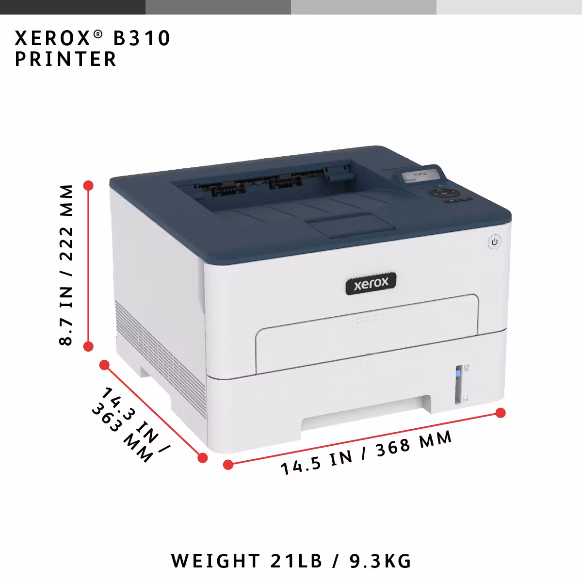 Xerox B310 A4 40 sid/min trådlös duplexskrivare PS3 PCL5e/6 2 fack totalt 350 ark