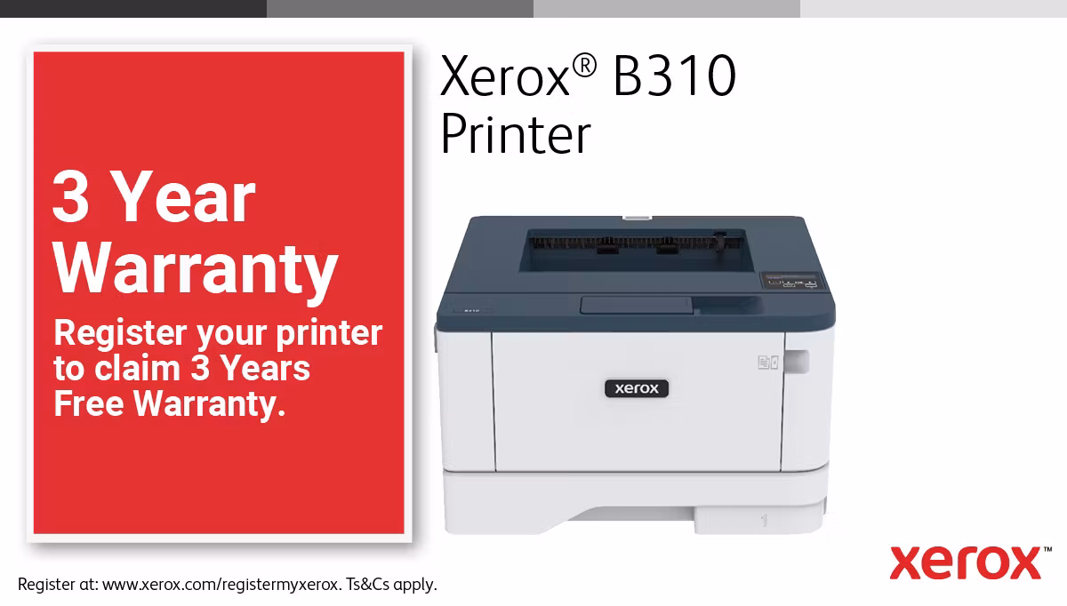 Xerox B310 A4 40 sid/min trådlös duplexskrivare PS3 PCL5e/6 2 fack totalt 350 ark