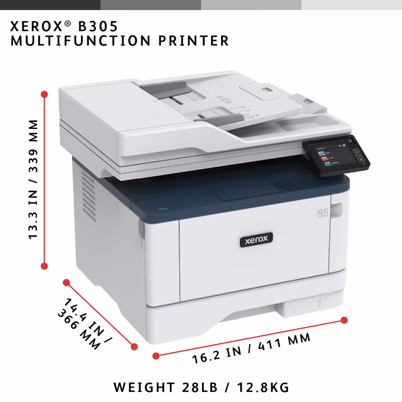 Xerox B305 A4 38 sid/min trådlös multifunktionsskrivare med duplex, kopiering/utskrift/skanning PS3 PCL5e/6, 2 fack, 350 ark
