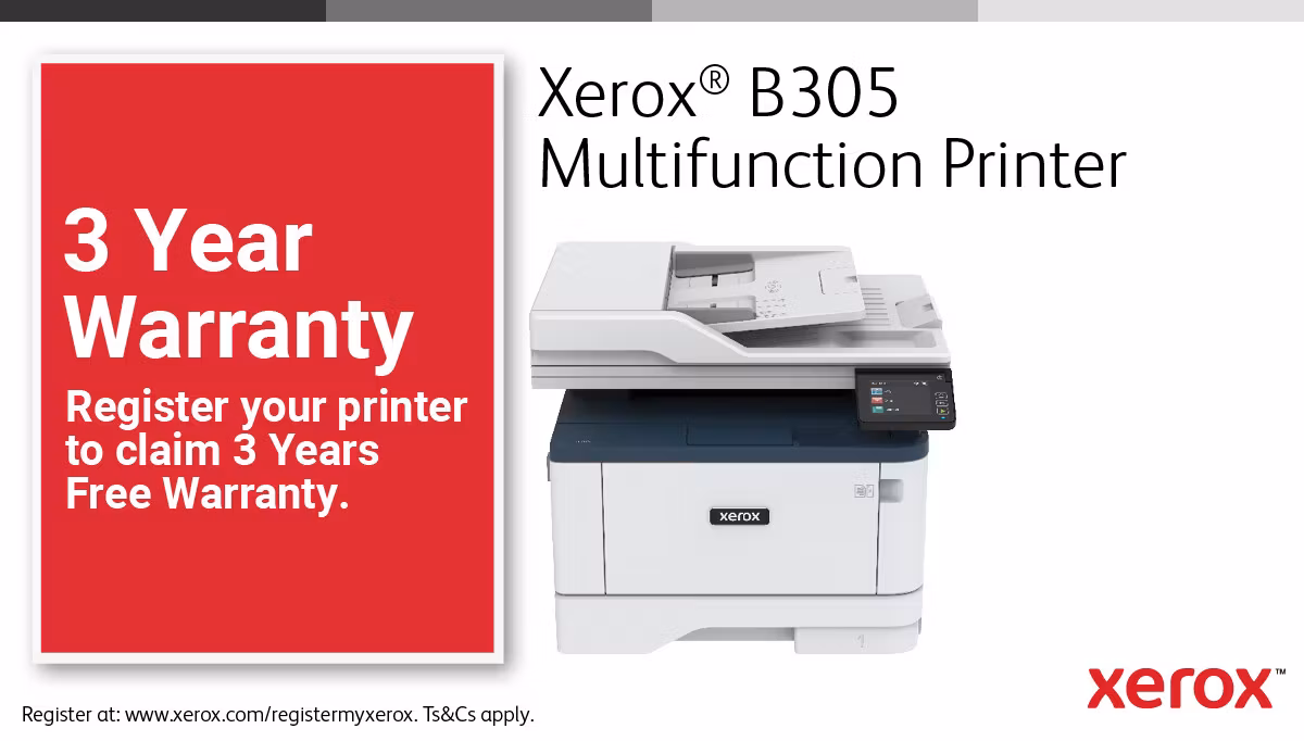 Xerox B305 A4 38 sid/min trådlös multifunktionsskrivare med duplex, kopiering/utskrift/skanning PS3 PCL5e/6, 2 fack, 350 ark