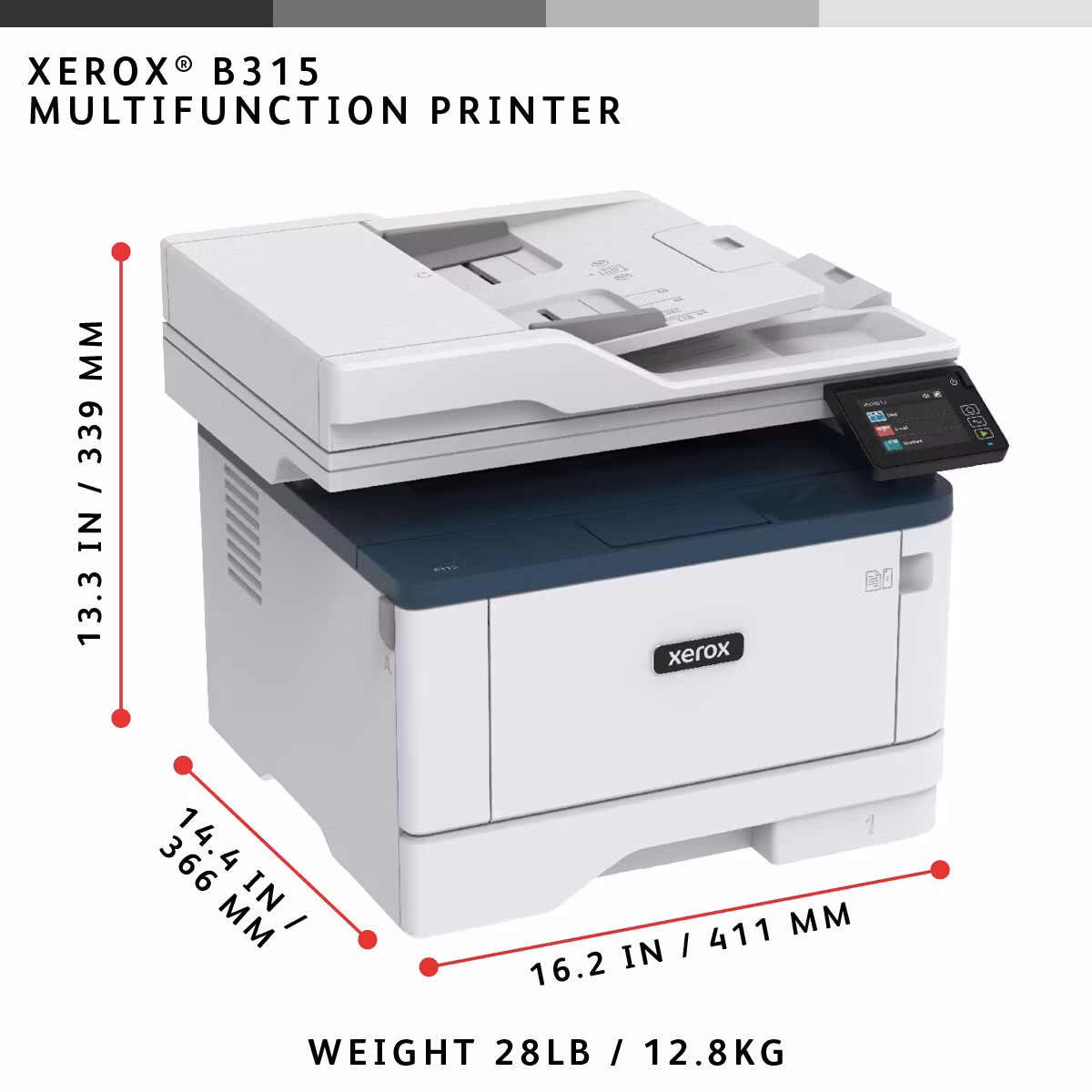 Xerox B315 A4 40ppm trådlös duplex skrivare/kopiator/skanner/fax PS3 PCL5e/6 2 fack 350 ark