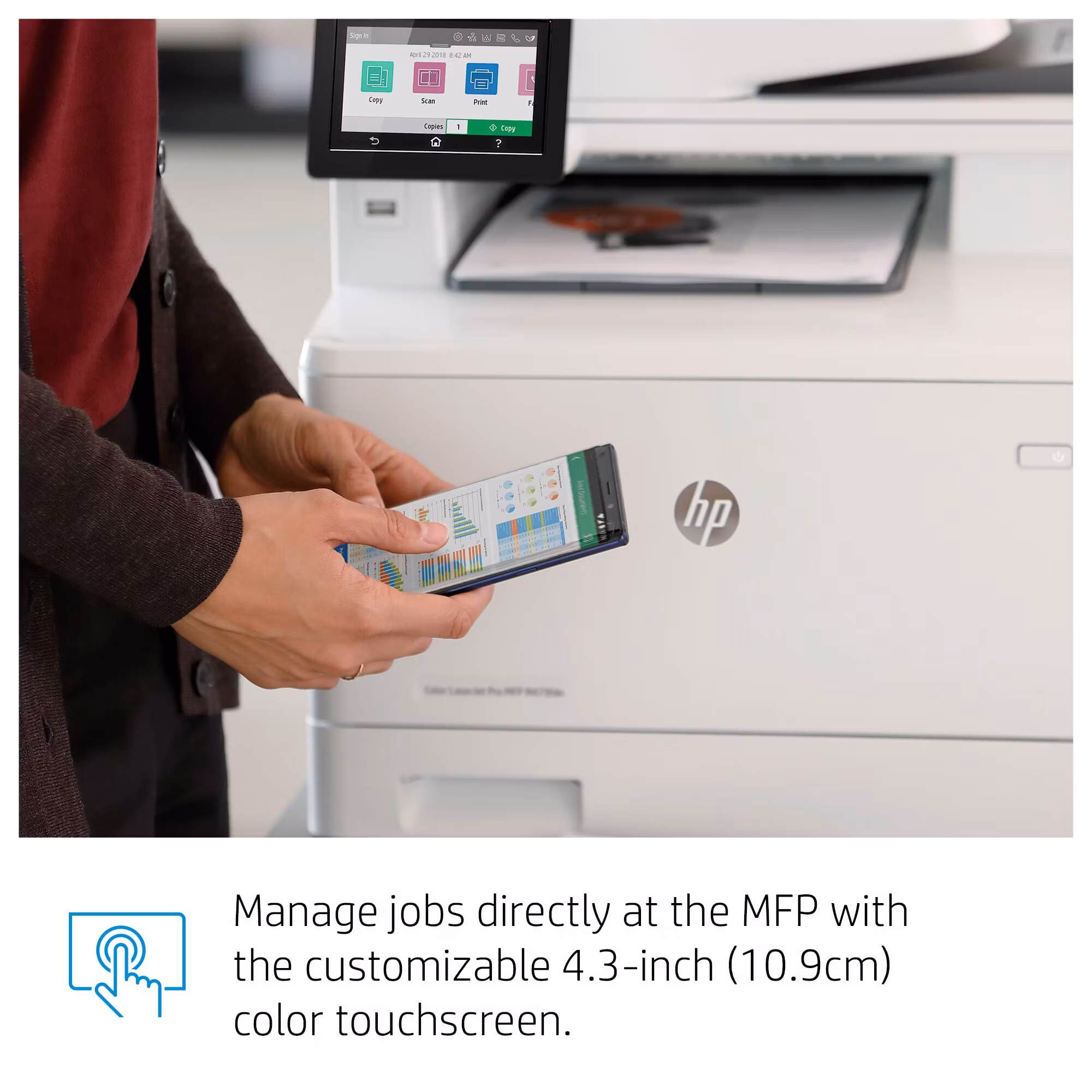 HP Color LaserJet Pro MFP M479dw, skriv ut, kopiera, skanna, e-post, dubbelsidig utskrift; skanna till e-post/PDF; 50-bladig ADF