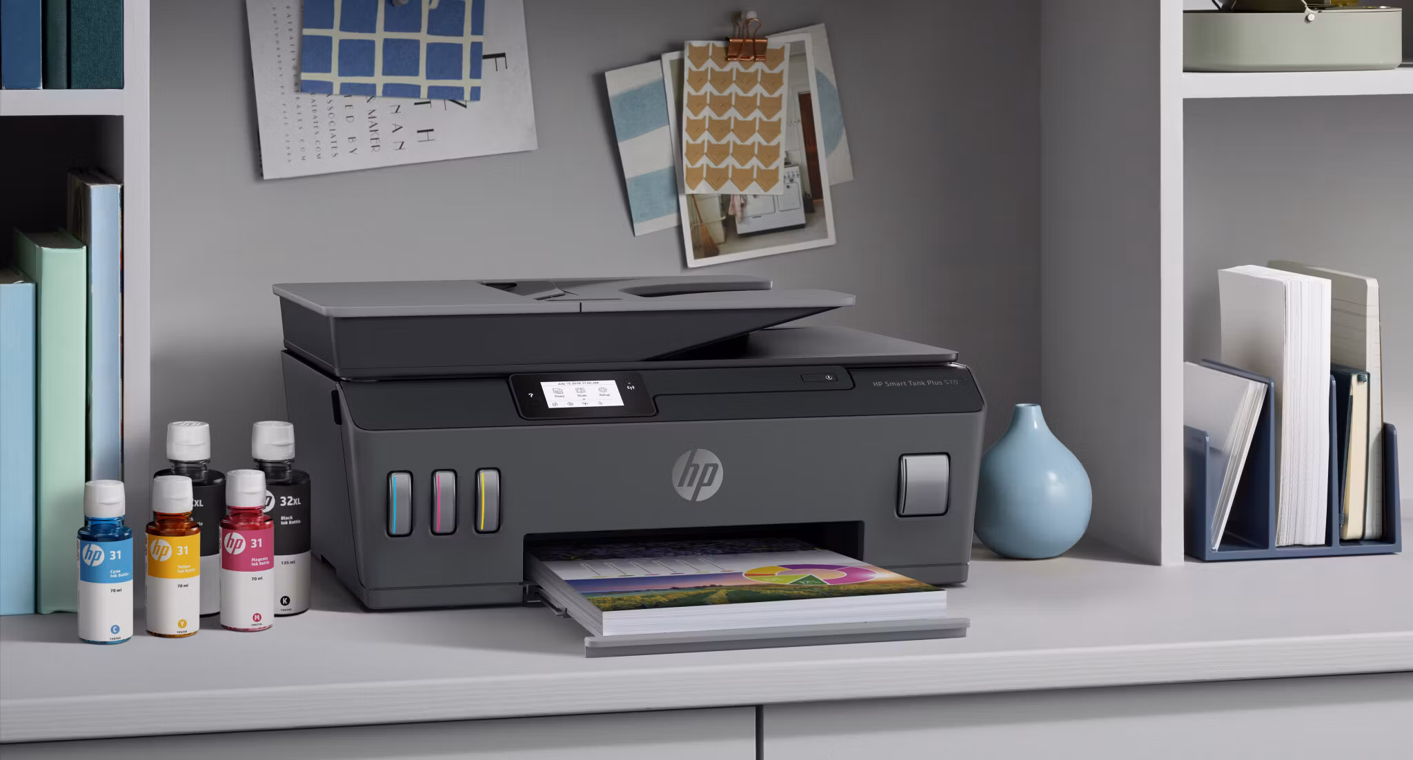 HP Smart Tank Plus 570 trådlös multifunktionsskrivare i färg – skrivare, kopiator, skanner